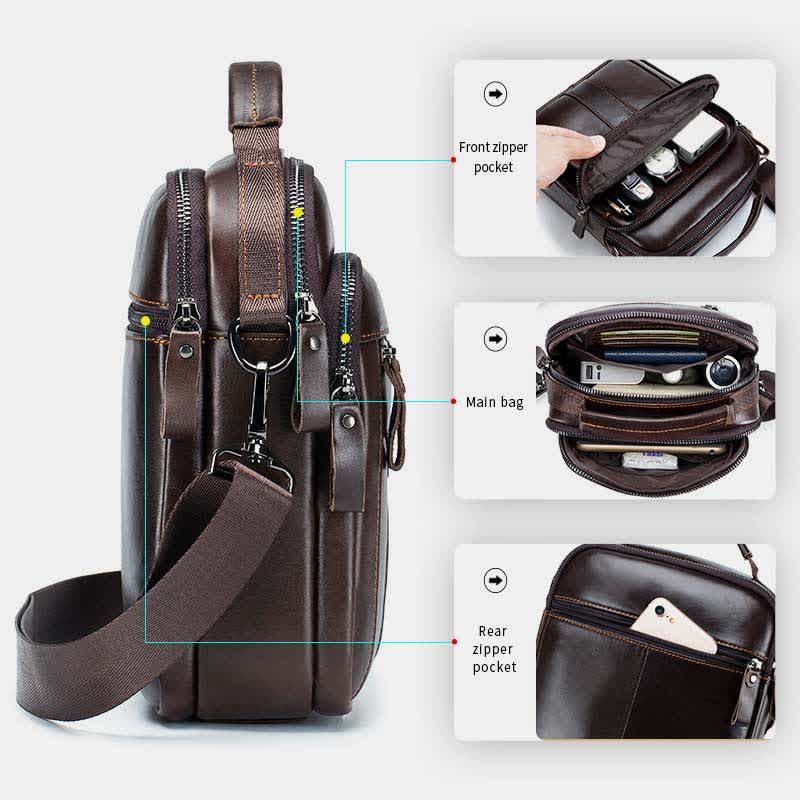 Kleine Umhängetasche aus echtem Leder mit mehreren Taschen, Schultertasche, Reisetragetasche