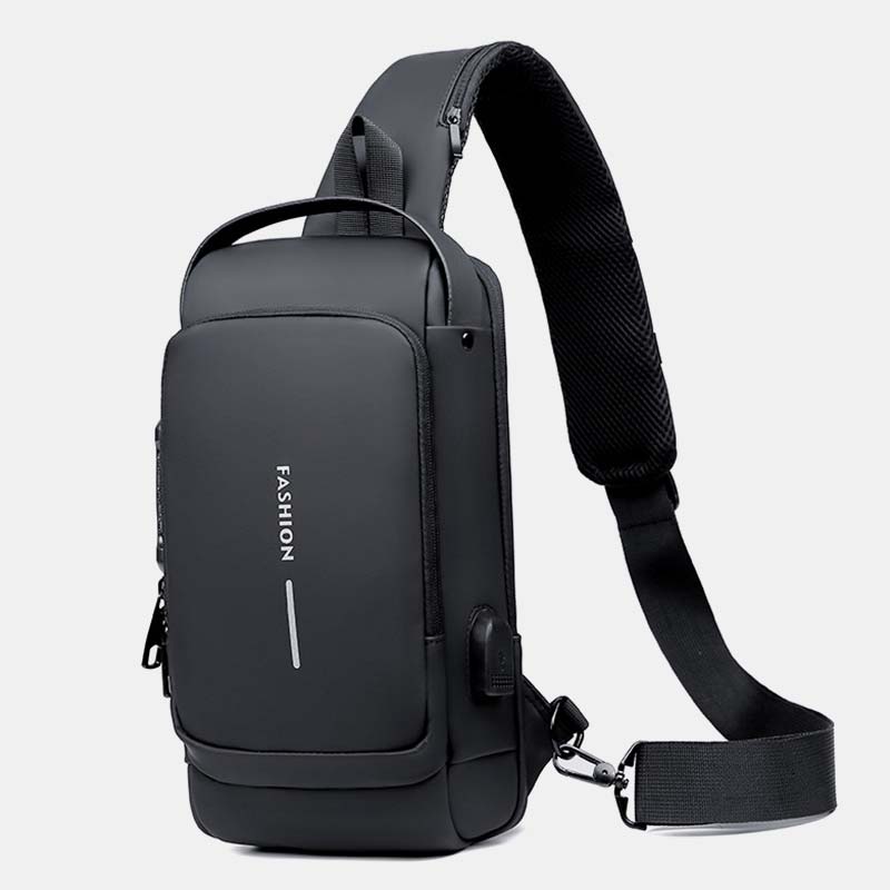 Diebstahlsichere, wasserdichte, lässige Schultertasche mit großem Fassungsvermögen, USB-Ladeanschluss und Reflektorstreifen