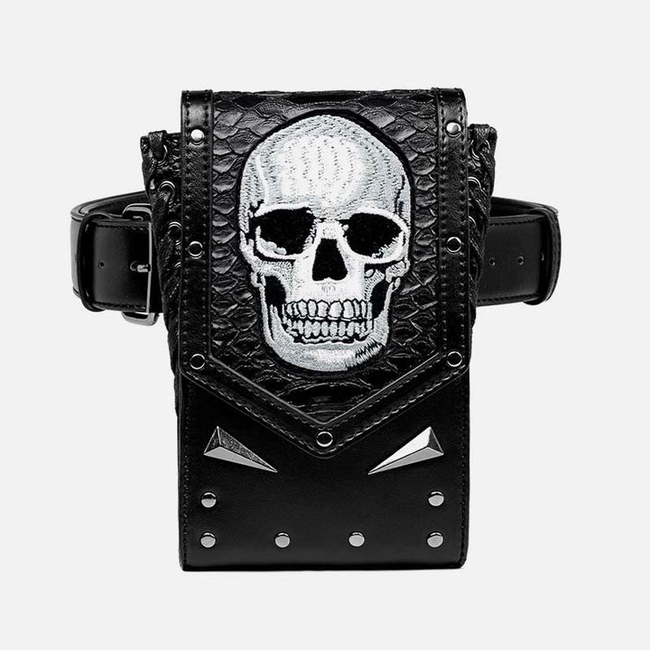Kunstleder Totenkopf Handytasche Hüfttasche Punk Style Umhängetasche