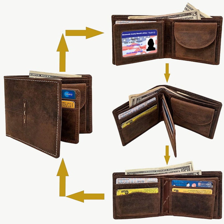 Retro Triple Fold Wallet Herren Dünne Leder Geldbörse