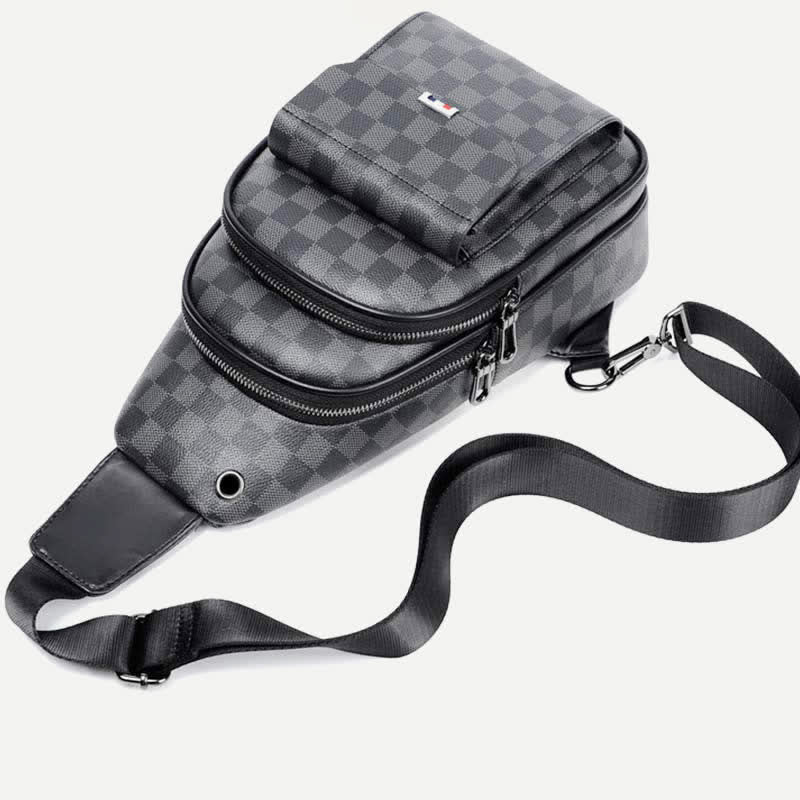 Lässiger Tagesrucksack aus Leder, Schultertasche, Brusttasche mit USB-Ladeanschluss