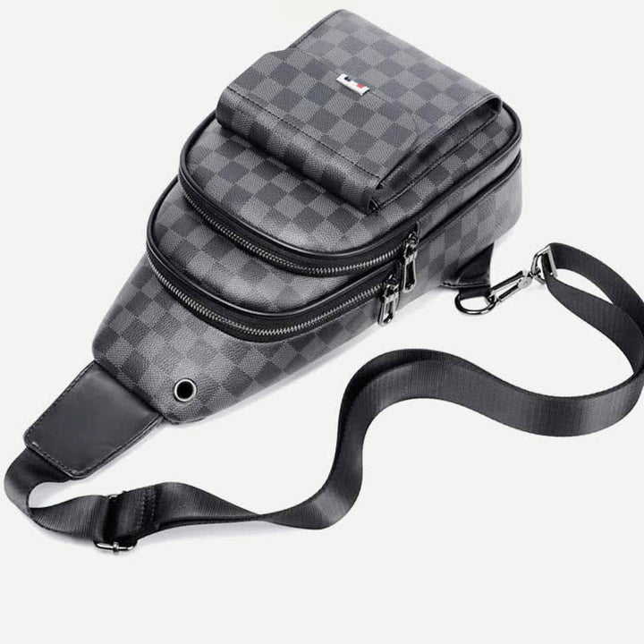 Lässiger Tagesrucksack aus Leder, Schultertasche, Brusttasche mit USB-Ladeanschluss