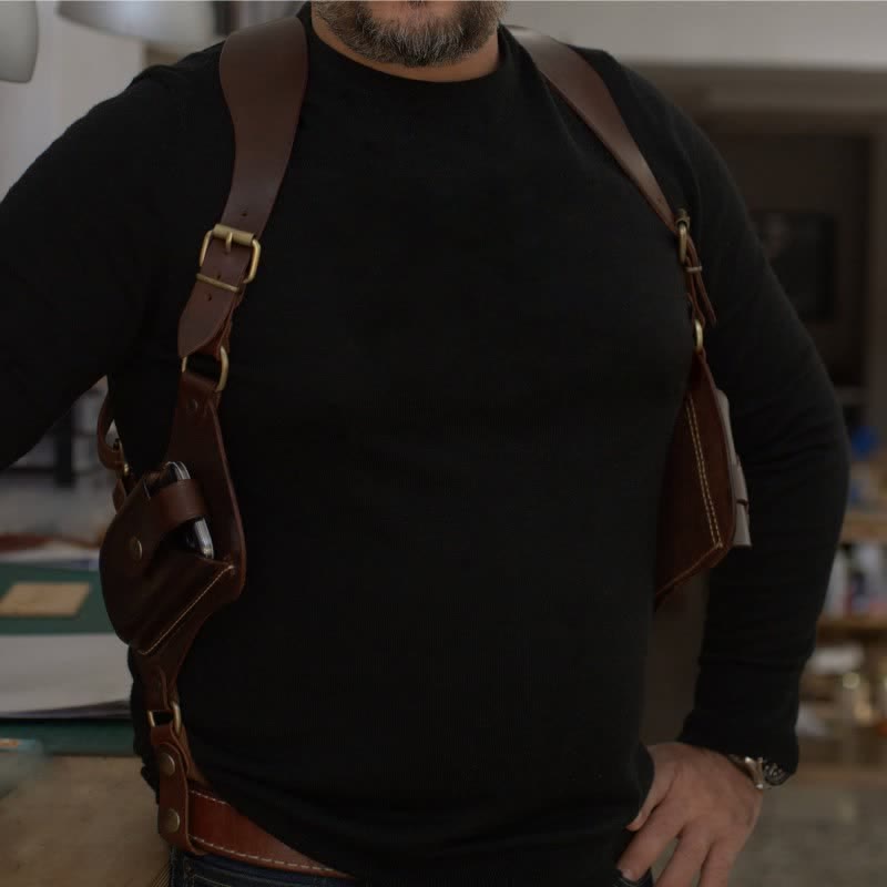 Leder Schulterholster Doppeltasche Schultergurt Weste Beutel Tasche