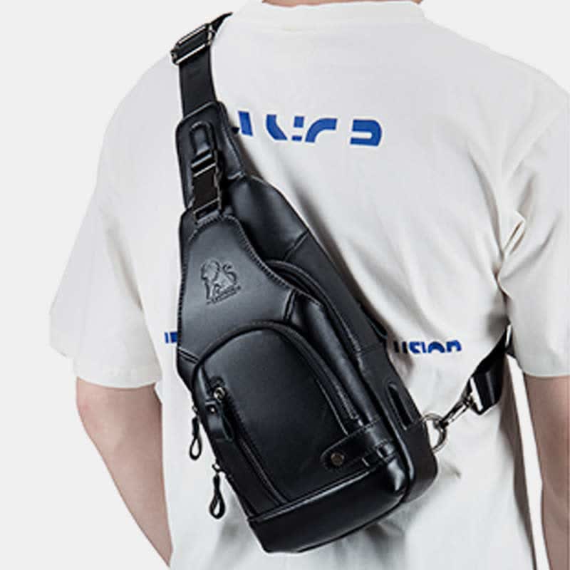 Schultertasche aus echtem Leder, lässiger Outdoor-Schulterrucksack, Brust-Tagesrucksack