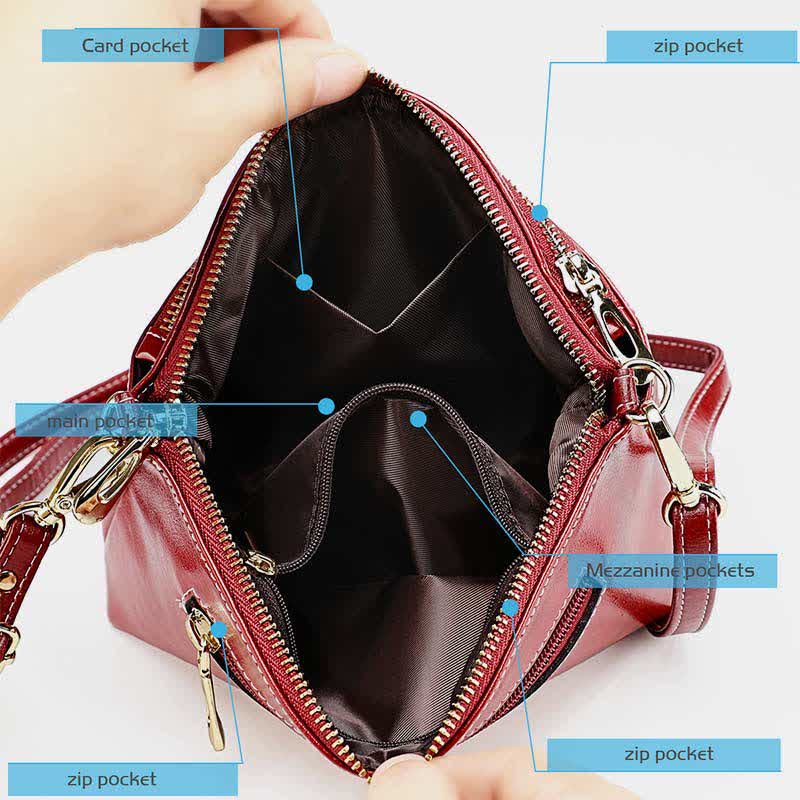 Retro-Umhängetasche aus echtem Leder für Damen, geräumige kleine Handytasche