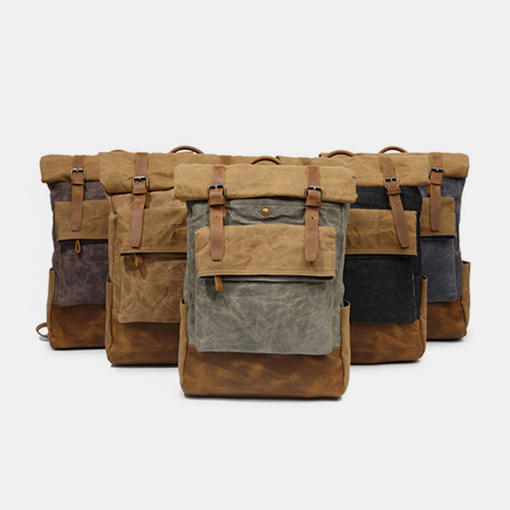 Canvas-Leder-Rucksack für College-Wochenendreisen, passend für 15,6-Zoll-Laptops