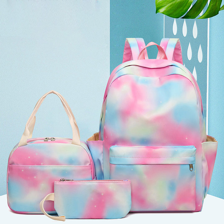 3-teiliges Batik-Rucksack-Set für Mädchen, Schulranzen, Büchertasche, Studenten, Damen, Canvas