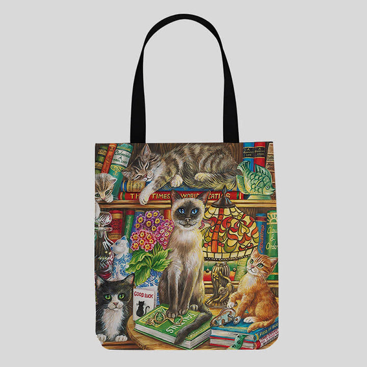 Süße Kätzchen-Tragetasche aus Segeltuch für Damen und Herren, multifunktionale Schultertaschen