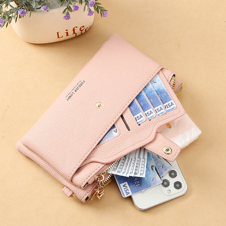 Handytasche mit zwei Fächern für Damen, multifunktionale Umhängetasche aus Leder