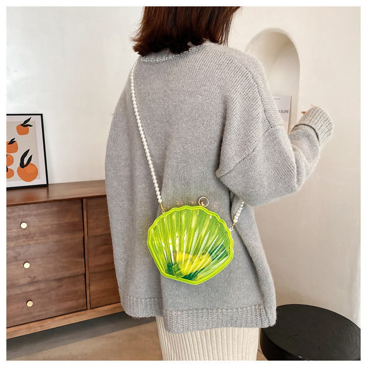 Umhängetasche für Damen mit Perlenkette und Clip, transparente Tasche