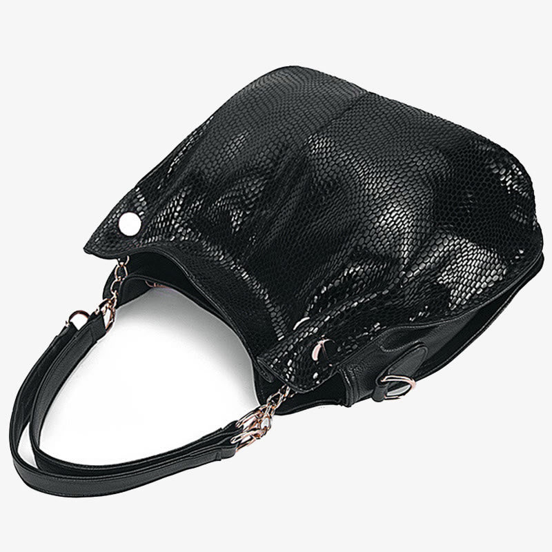 Glänzende Schlangenhaut-Grain-Tasche für Damen aus echtem Leder