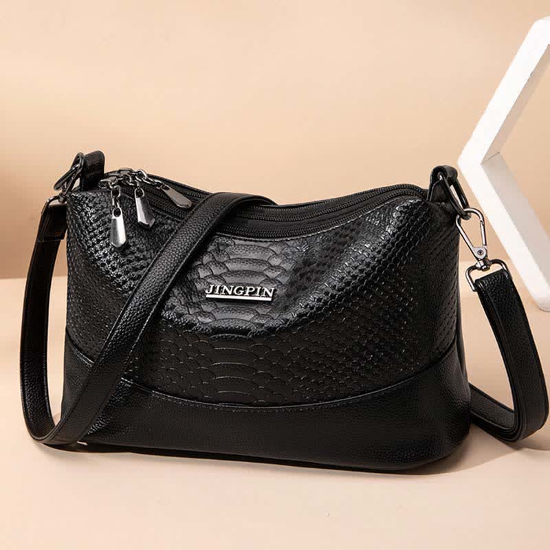 Umhängetasche mit drei Fächern für Damen, Beuteltasche aus veganem Leder