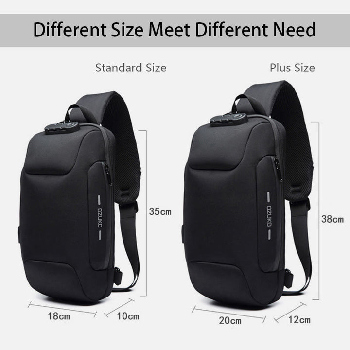 Modische Schultertasche mit mehreren Taschen, Brusttasche mit Passschloss und USB-Ladeanschluss