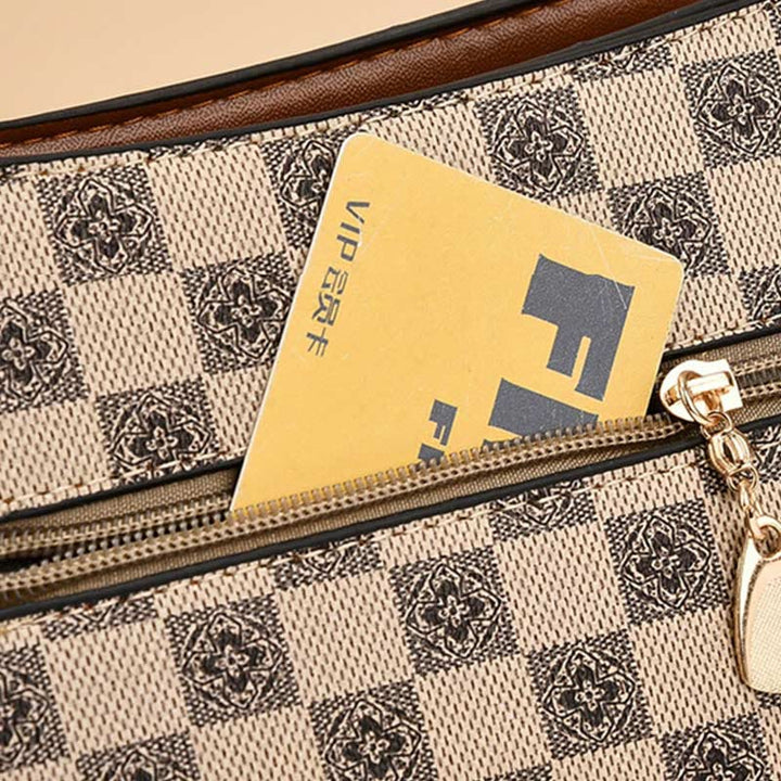 Dreifach karierte Satchel Damen Leder schicke Umhängetasche