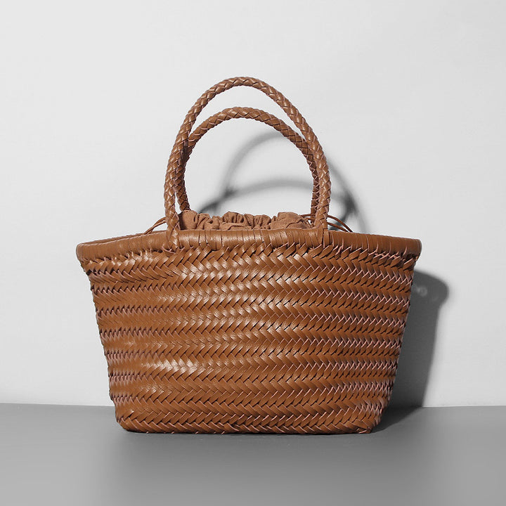 Damen Handtasche aus weichem PU-Leder, gewebt, handgefertigt, Sommer-Umhängetasche