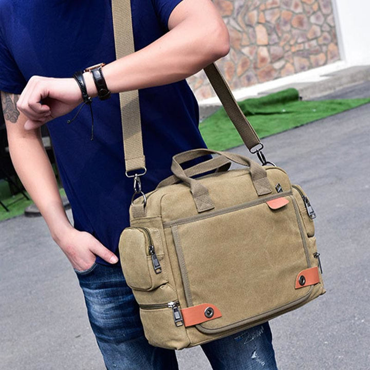 Messenger Bag für Herren, lässige Umhängetasche aus Canvas mit mehreren Taschen