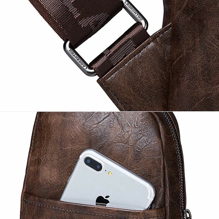 Herren Leder Sling Bag Brusttasche Ein-Schulter-Rucksack Umhängetasche