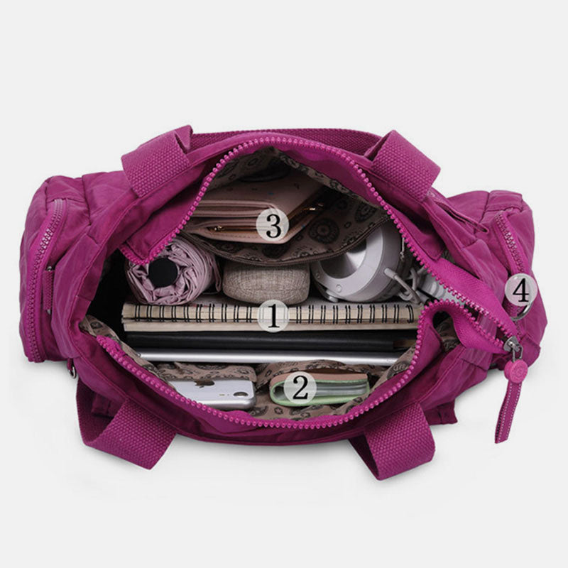Damen Umhängetasche, leichte Schultertasche aus Nylon mit mehreren Taschen und Reißverschluss