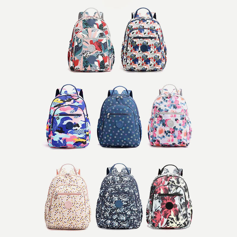 Rucksack für Damen, wasserdicht, mit mehreren Fächern, Druck, lässig, Nylon, leicht, Schultasche
