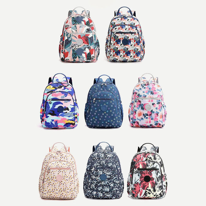 Rucksack für Damen, wasserdicht, mit mehreren Fächern, Druck, lässig, Nylon, leicht, Schultasche