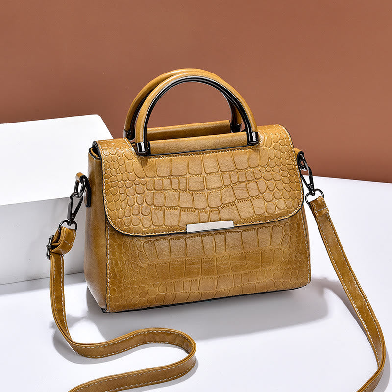 Geldbörse aus veganem Leder mit Krokodilmuster für Damen, klassische, solide Handtasche