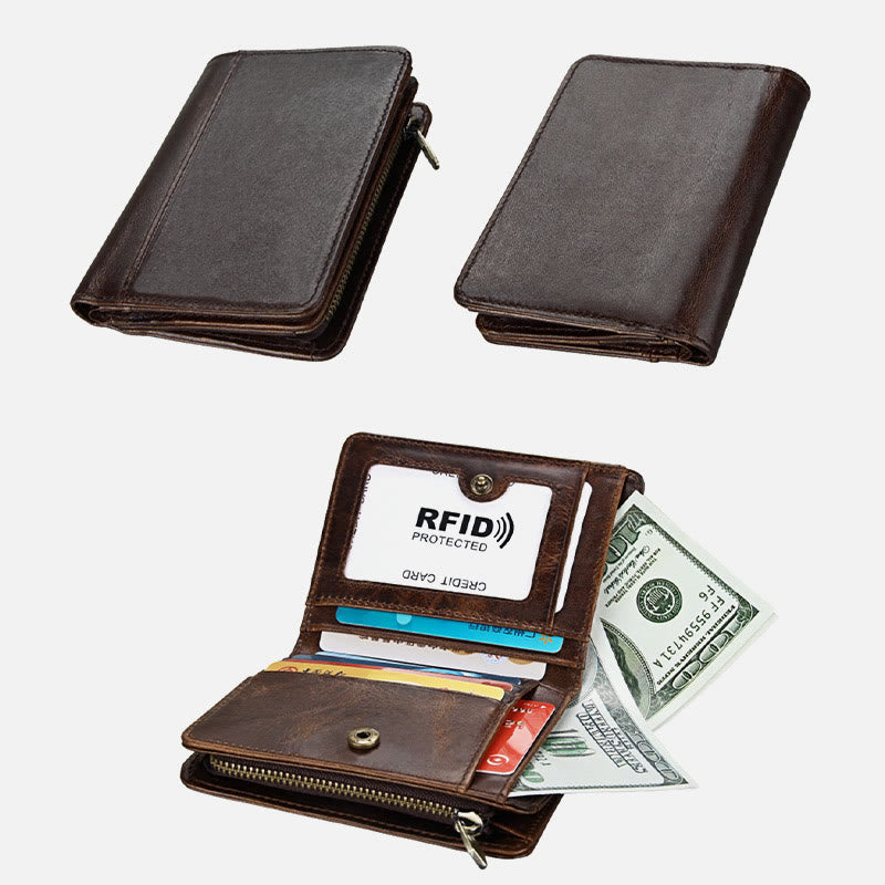 Brieftasche Für Männer Kurze Anti-Diebstahl Echtes Leder Retro