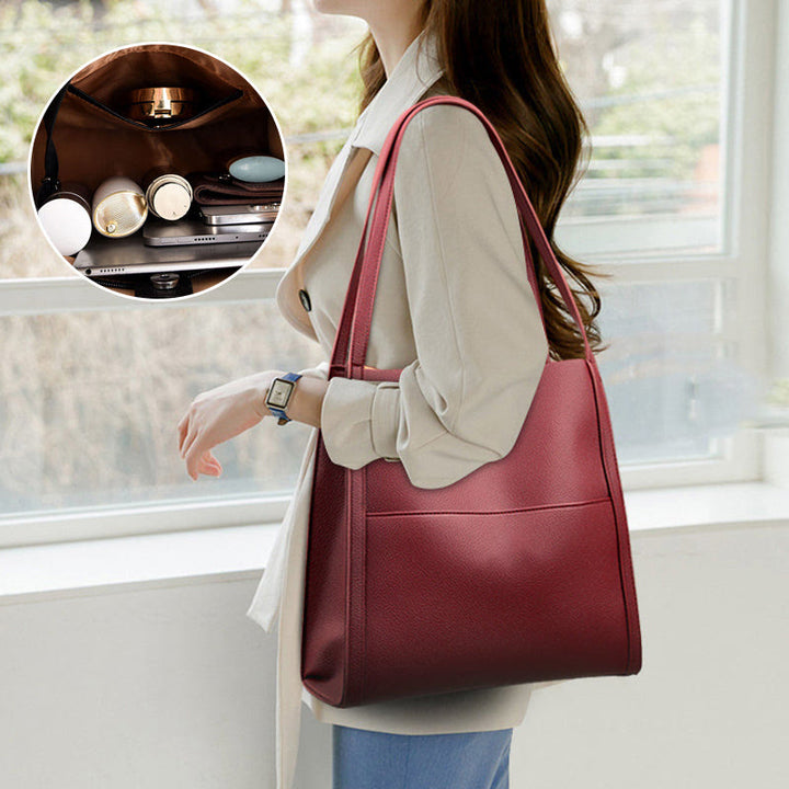 Damen Minimalist Tote Klassische Echtleder Große Unterarmtasche