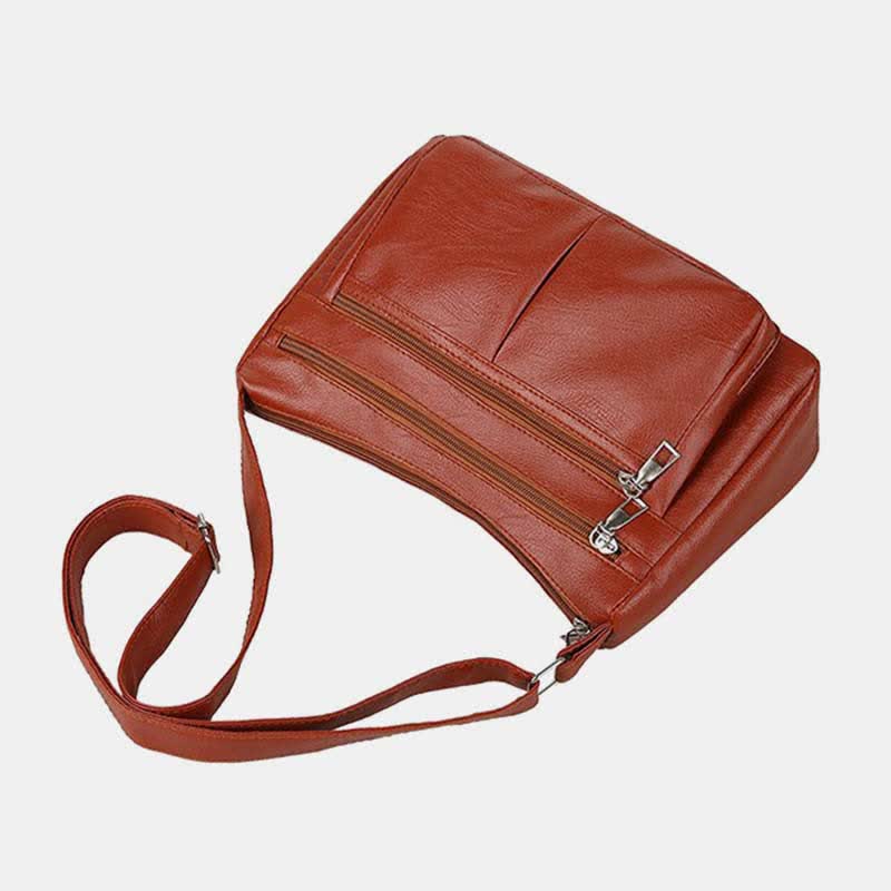 Umhängetasche mit 3 Reißverschlüssen für Damen, leichte, wasserdichte Schultertasche aus Leder