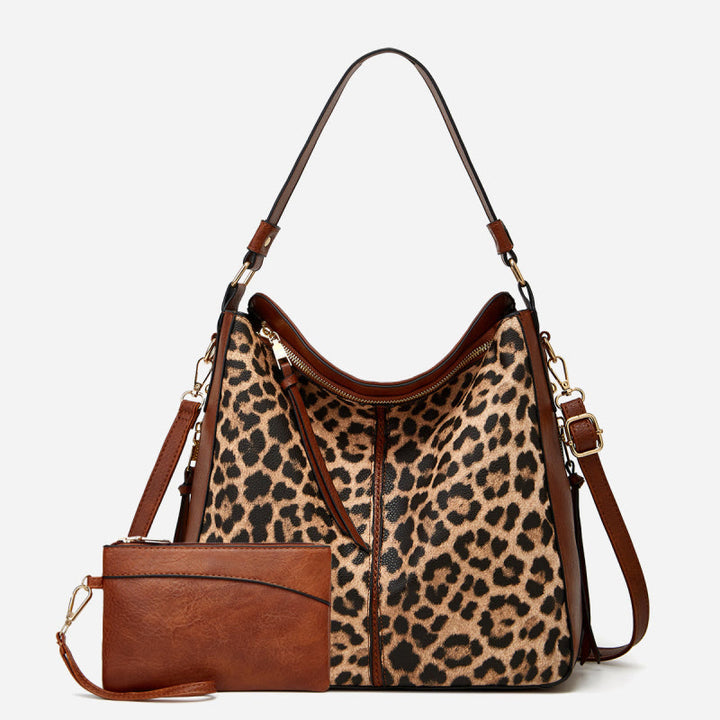 Leopard Milk Grain Damen Tote Mehrfachtragetasche aus Leder für Unterarm