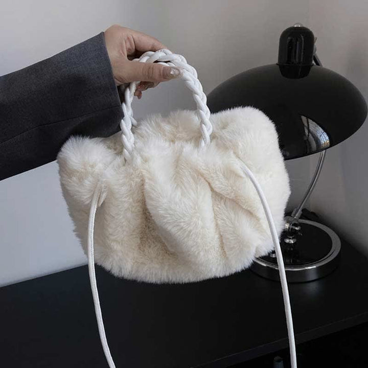 Damen Kunstpelz Winter Handtasche Schultertasche Top Griff Satchel Handtasche