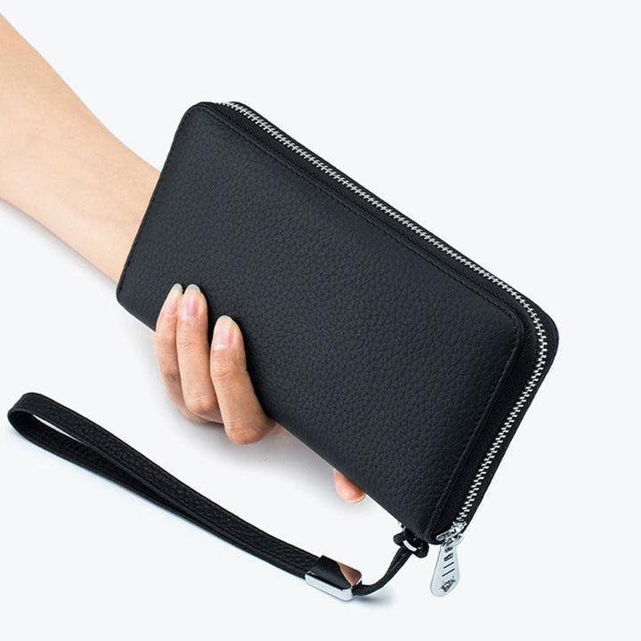 sportliche Lange Brieftasche mit RFID-Schutz, geräumige Leder-Telefonbörse für Damen