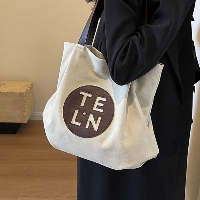 Vintage Canvas Tote Monogramm große plissierte Schultertasche für Frauen
