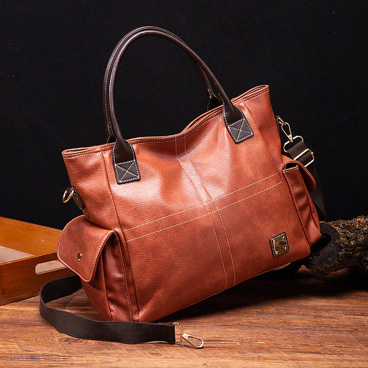 Einfarbige Tote Cross Pattern Ölwachs Leder Damen Handtasche