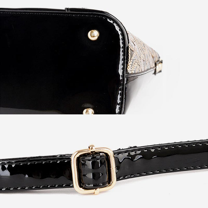 Tragetasche für Damen, bestickte Handtasche aus Lackleder mit Pailletten und Diamanten