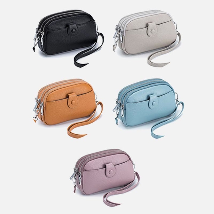 Schultertasche aus echtem Leder mit drei Reißverschlüssen, lässige Umhängetasche für Damen