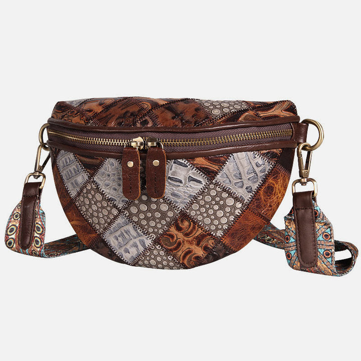 Damen Umhängetasche, breiter verstellbarer Riemen, Leder, Gürteltasche