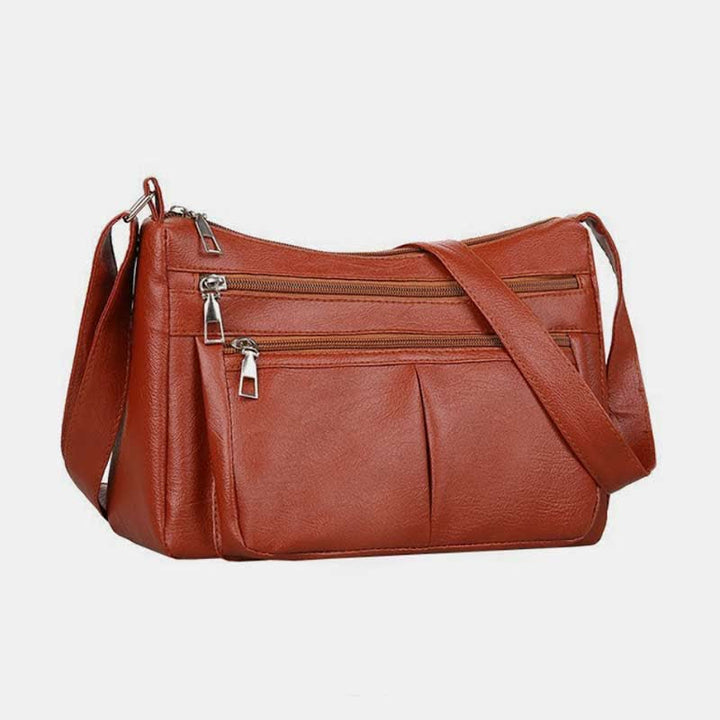 Umhängetasche mit 3 Reißverschlüssen für Damen, leichte, wasserdichte Schultertasche aus Leder