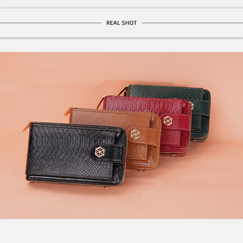Solide Schlangenhaut-Grain-Telefontasche für Frauen Elegante Crossbody-Geldbörse