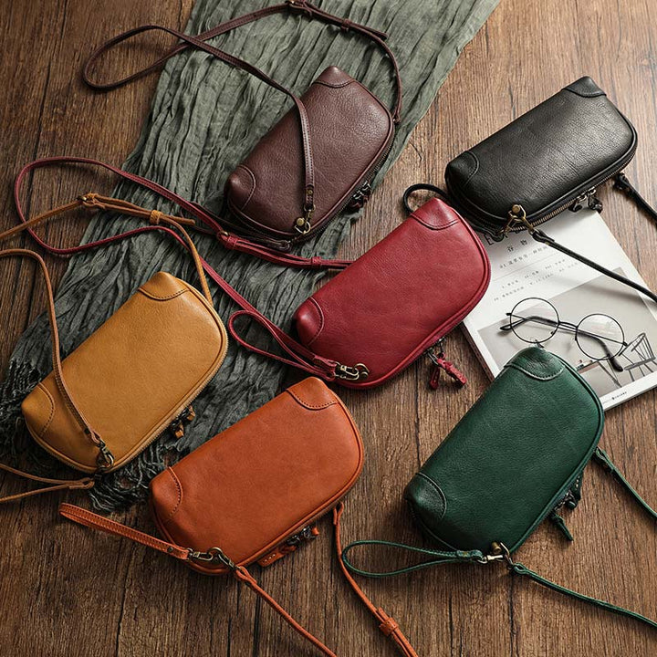Geldbörsen mit mehreren Taschen für Damen, Retro-Mini-Umhängetasche aus Leder