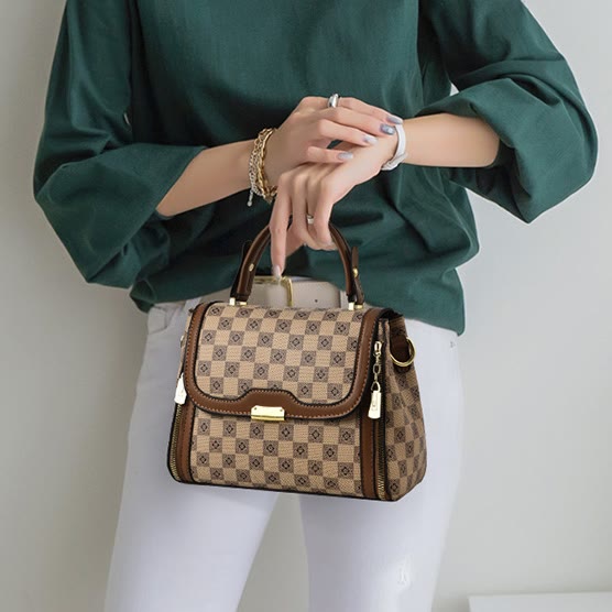 Britische elegante Handtasche Frauen Schachbrettmuster Crossbody Leder Geldbörse