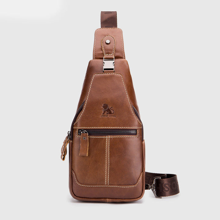 Schultertasche im Vintage-Stil mit mehreren Taschen und Kopfhöreranschluss