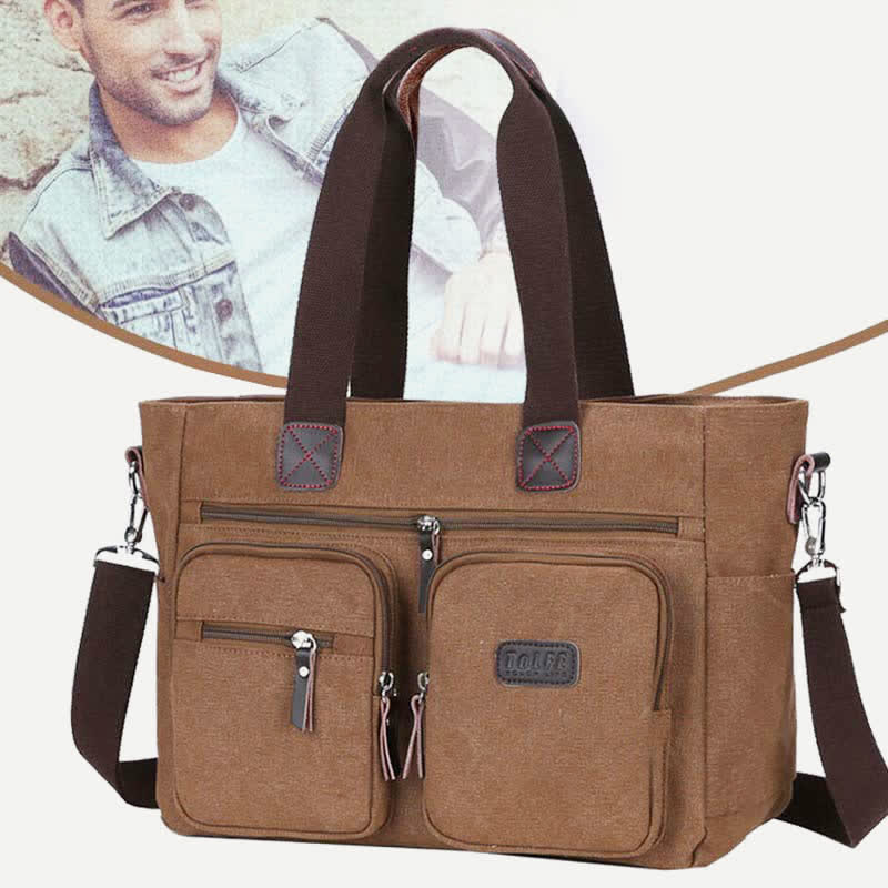 Tragetasche mit mehreren Taschen für Damen und Herren, Retro-Laptoptasche aus Segeltuch