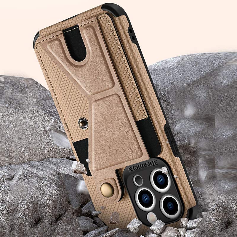Stoßfeste, staubdichte Leder-Telefonhülle für iPhone mit Kartensteckplatz und Ständer