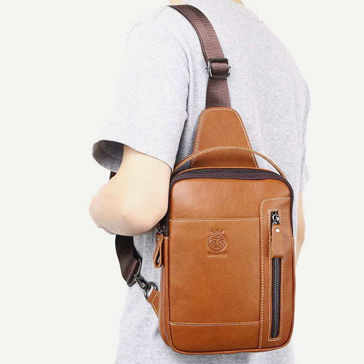 Schultertasche aus echtem Leder für Herren, Vintage-Stil, Umhängetasche, lässiger Wander-Tagesrucksack