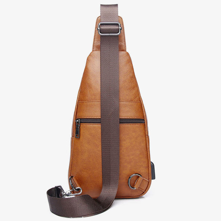 Schultertasche aus echtem Leder, Umhängetasche, Rucksack für Herren, zum Wandern, Reisen, Tagesrucksack