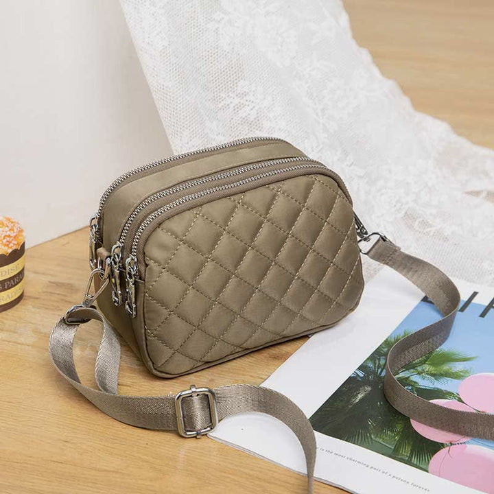 Damen Gesteppte Umhängetasche Dreifach Reißverschluss Kleine Schultertaschen Aus Nylon