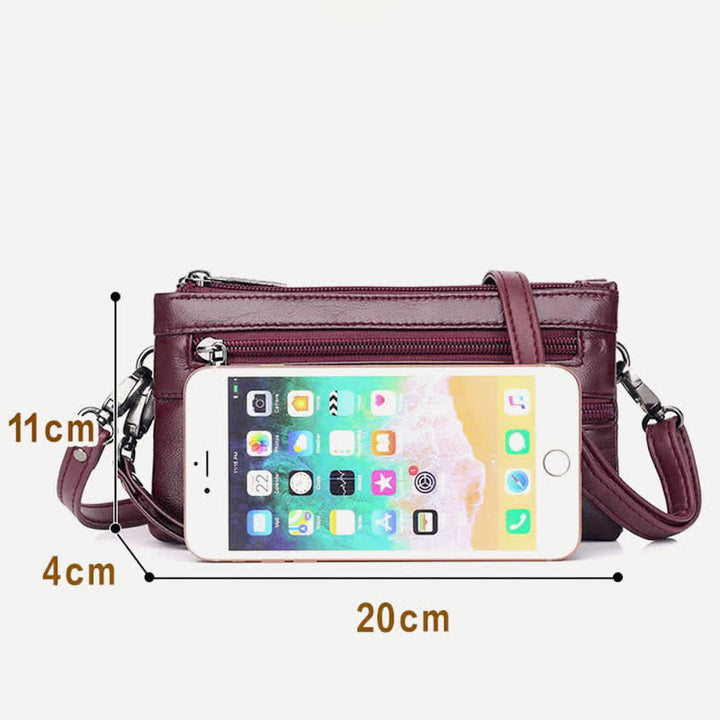 Clutch-Geldbörse für Damen, mehrere Taschen, Echtleder-Geldbörse mit Umhängegurt