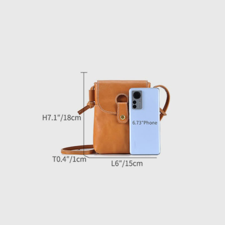 Handytasche für Damen, weiches Echtleder, minimalistische Umhängetasche