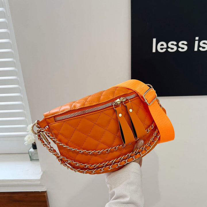Rhomboid gesteppte Brusttasche Damen Gürteltasche mit Kettendekor