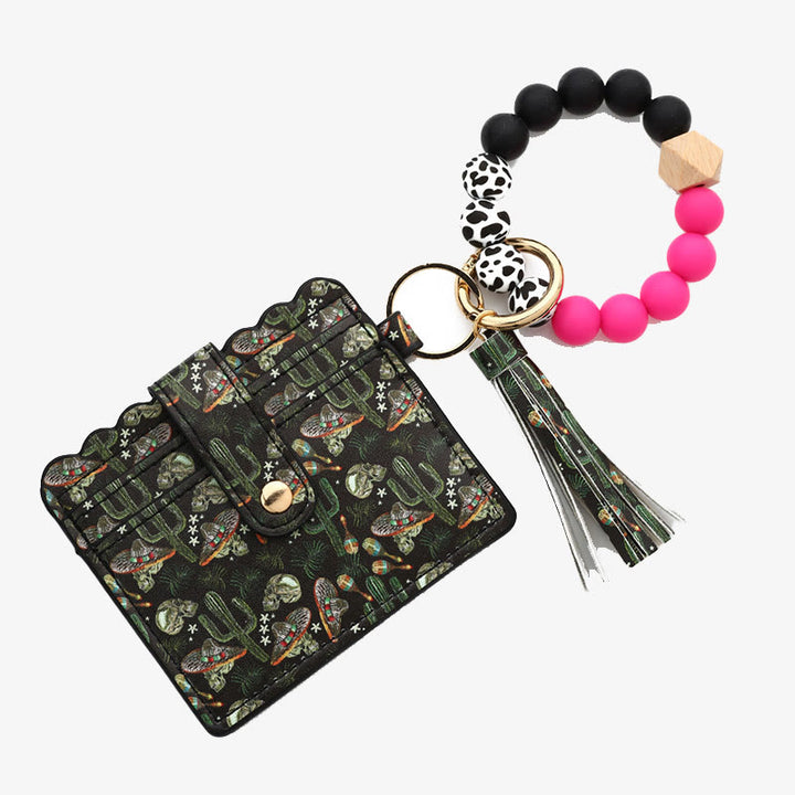 Western-Kartenhalter, Silikon-Perlenarmband, Quaste, Geldbörse für Damen